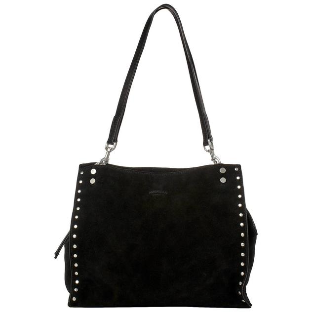American Leather Co. Lenox Stud Suede Satchel -  Black Suede