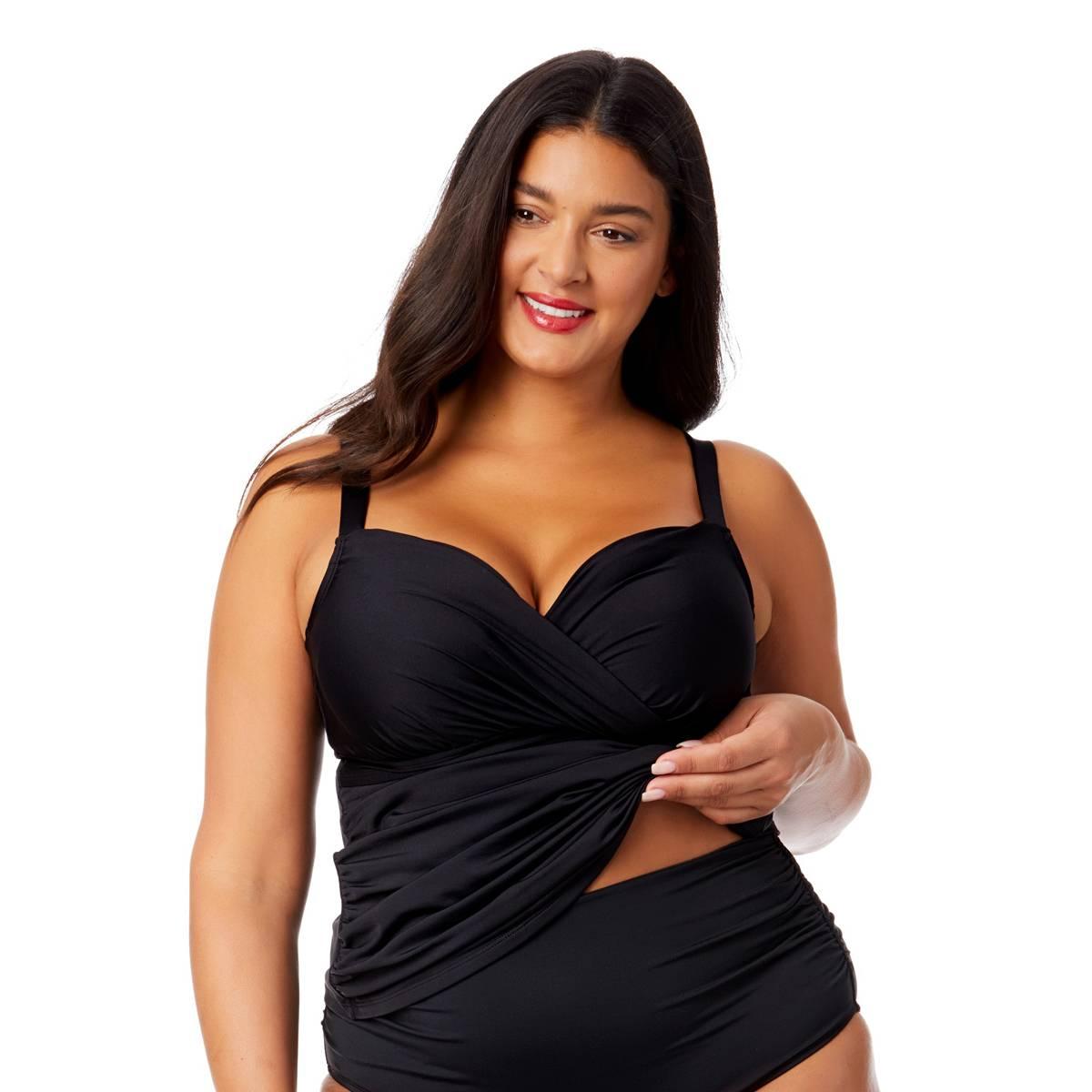 Plus Size Anne Cole Solid Twist Front Underwire Tankini Swim Top