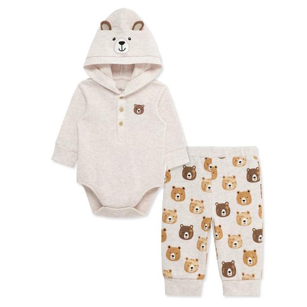 Baby Boy (3-12M) Little Me® Hooded Bear Bodysuit & Pants Set