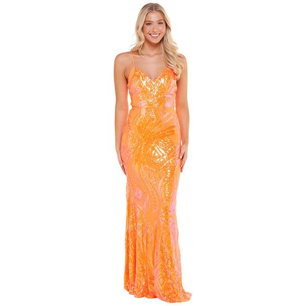 Juniors Crystal Doll Placement Sequin Empire Waist Mermaid Dress