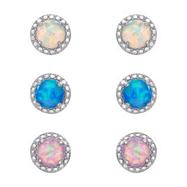 Set of 3 Sterling Silver & Multi Color Opal Stud Earrings
