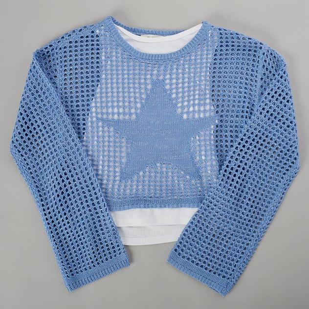 Girls (7-16) No Comment 2Fer Long Sleeve Crochet Star Top & Tank