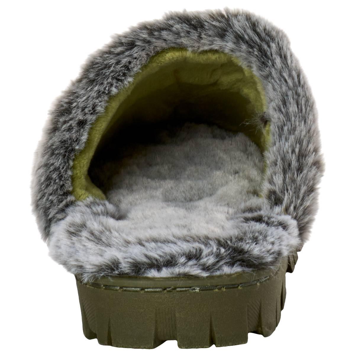 Womens Ella & Joy Microsuede Slippers with Fur Trim