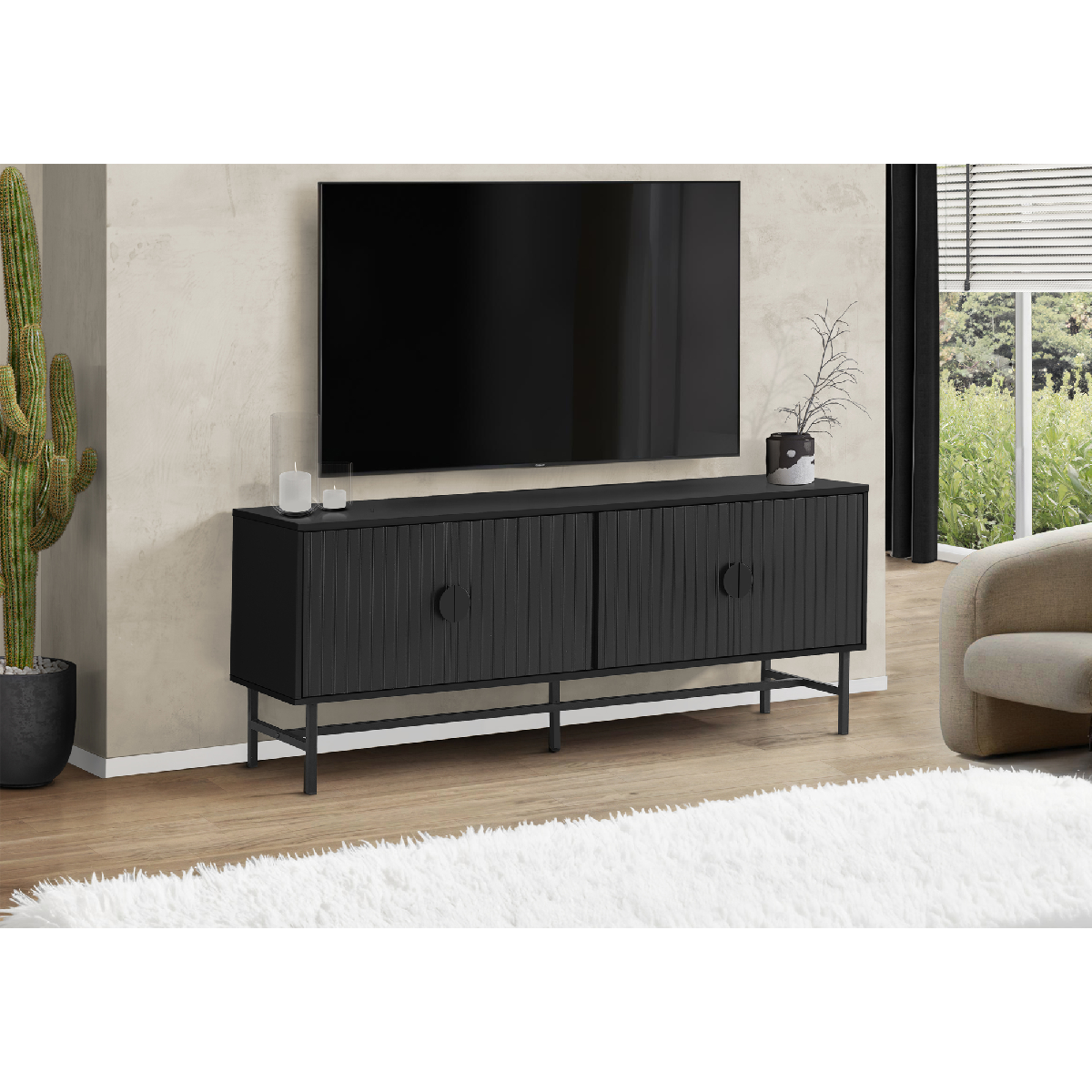 Monarch Specialties Maeve 60in. Dual Cabinet TV Stand
