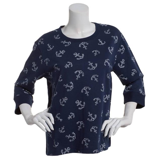 Womens Bonnie Evans 3/4 Sleeve Anchor Pullover Sweatshirt