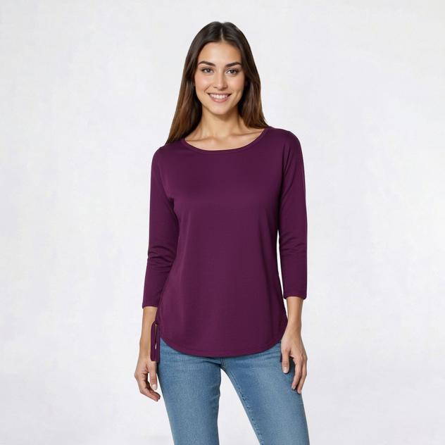 Womens Ninety Clothing 3/4 Sleeve Solid Cinch Knit Tee