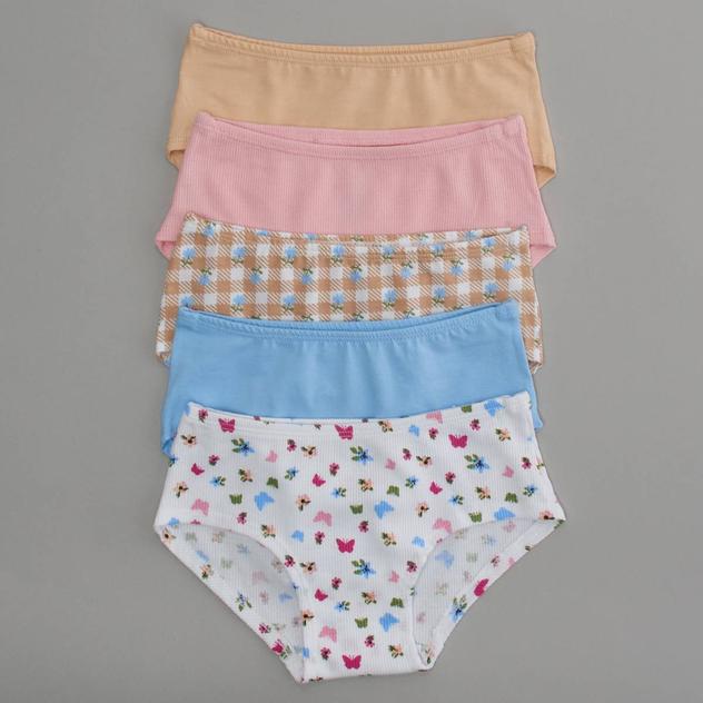 Girls (4-6x) René Rofé® 5pk. Floral Check Hipster Underwear
