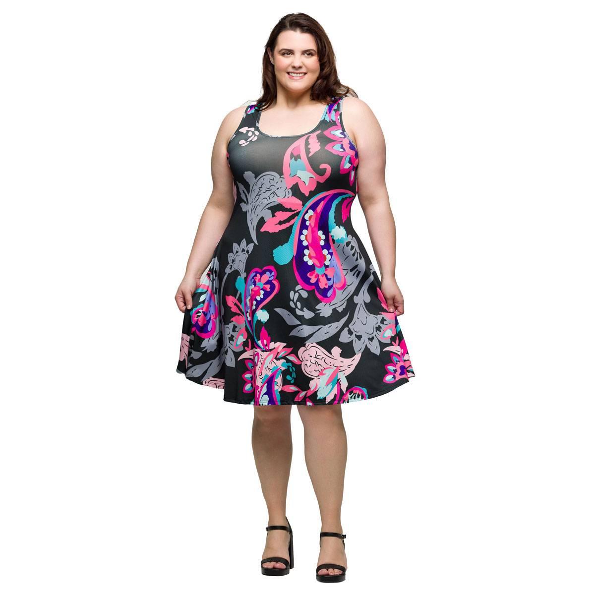 Plus Size 24/7 Comfort Apparel Pink Paisley Tank Swing Dress