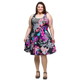 Plus Size 24/7 Comfort Apparel Pink Paisley Tank Swing Dress