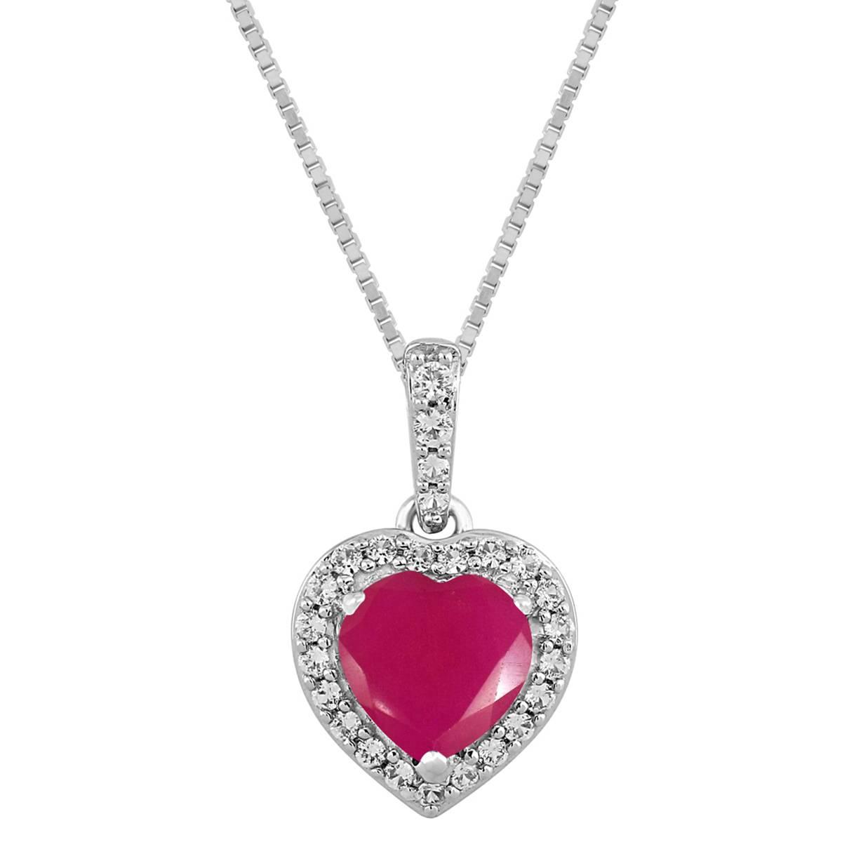Gemstone Classics(tm) Created Ruby White Sapphire Heart Pendant