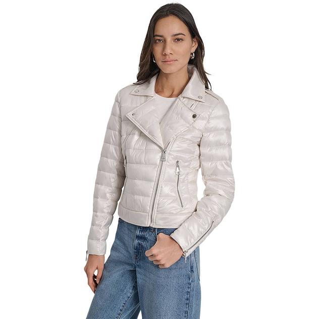 Womens DKNY Moto Style Lightweight Puffer Jacket