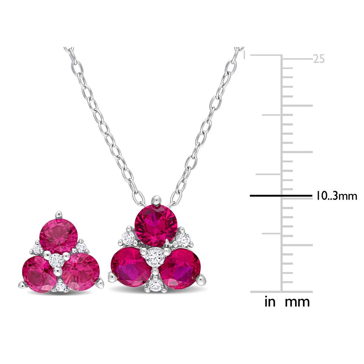 Gemstone Classics™ 3.375kt. Created Ruby 3 Stone Pendant Set