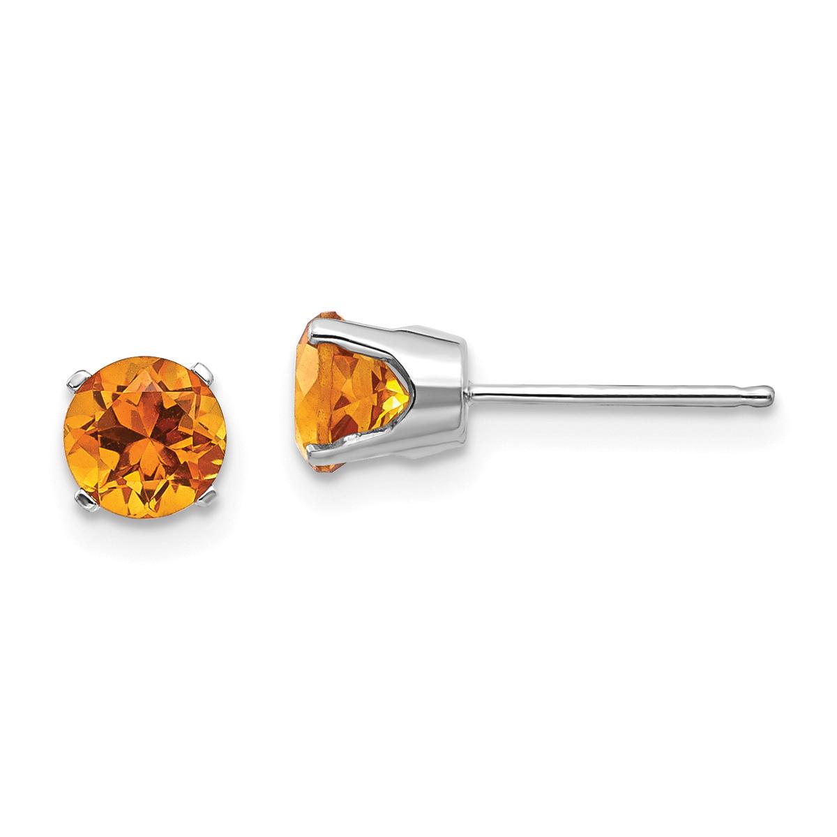 Gemstone Classics(tm) White Gold 5mm. Citrine Stud Earrings