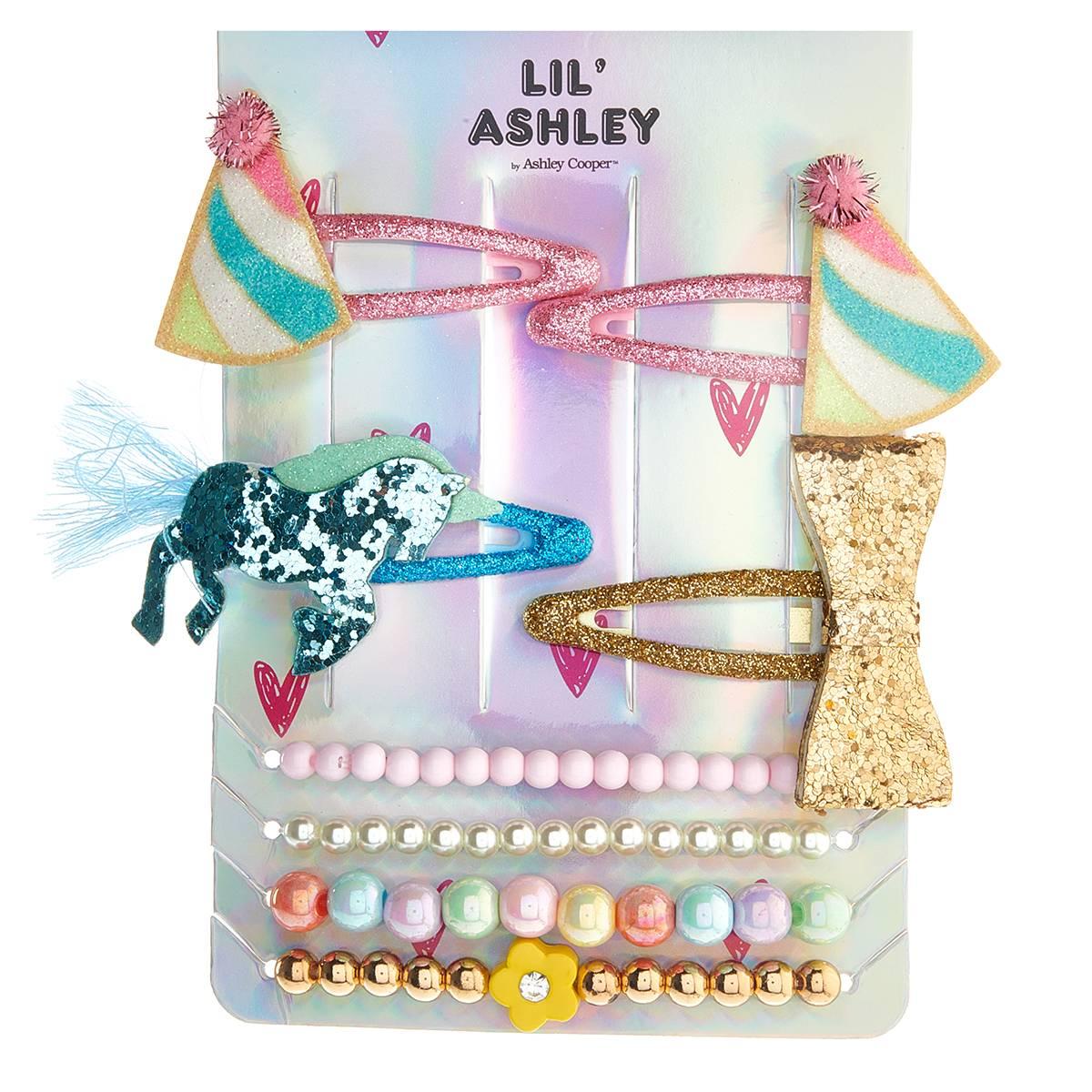 Kids Lil'' Ashley 4pc. Flower Bracelet & Unicorn Hair Clips Set