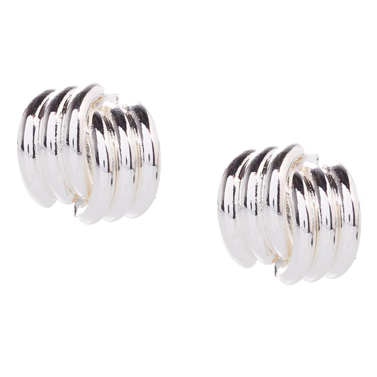 Design Collection Silver-Tone Swirl Tailored Earrings