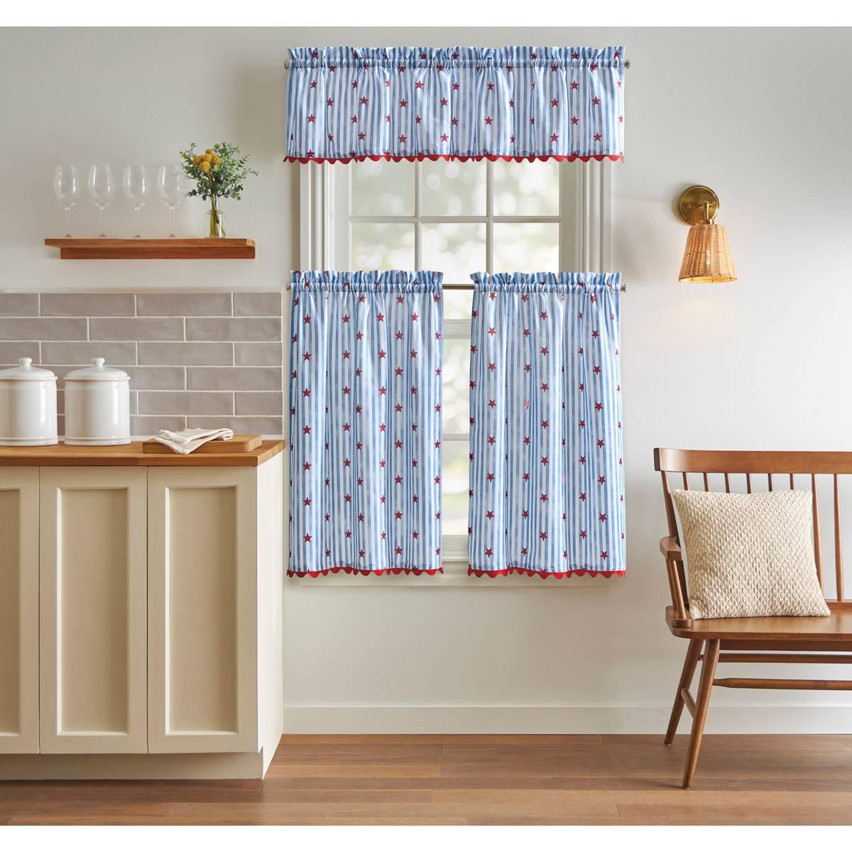 Stars & Stripes w/ Rick Rack 3pc. Tier Kitchen Curtains Set