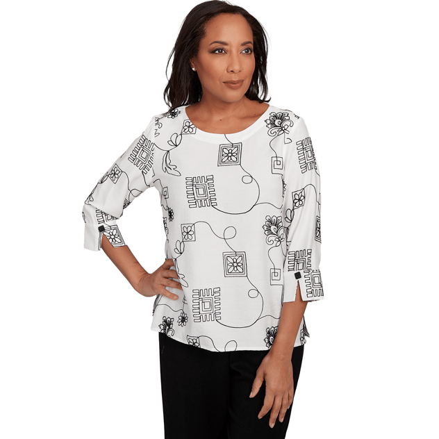 Womens Alfred Dunner Santa Barbara Geometric Floral Blouse