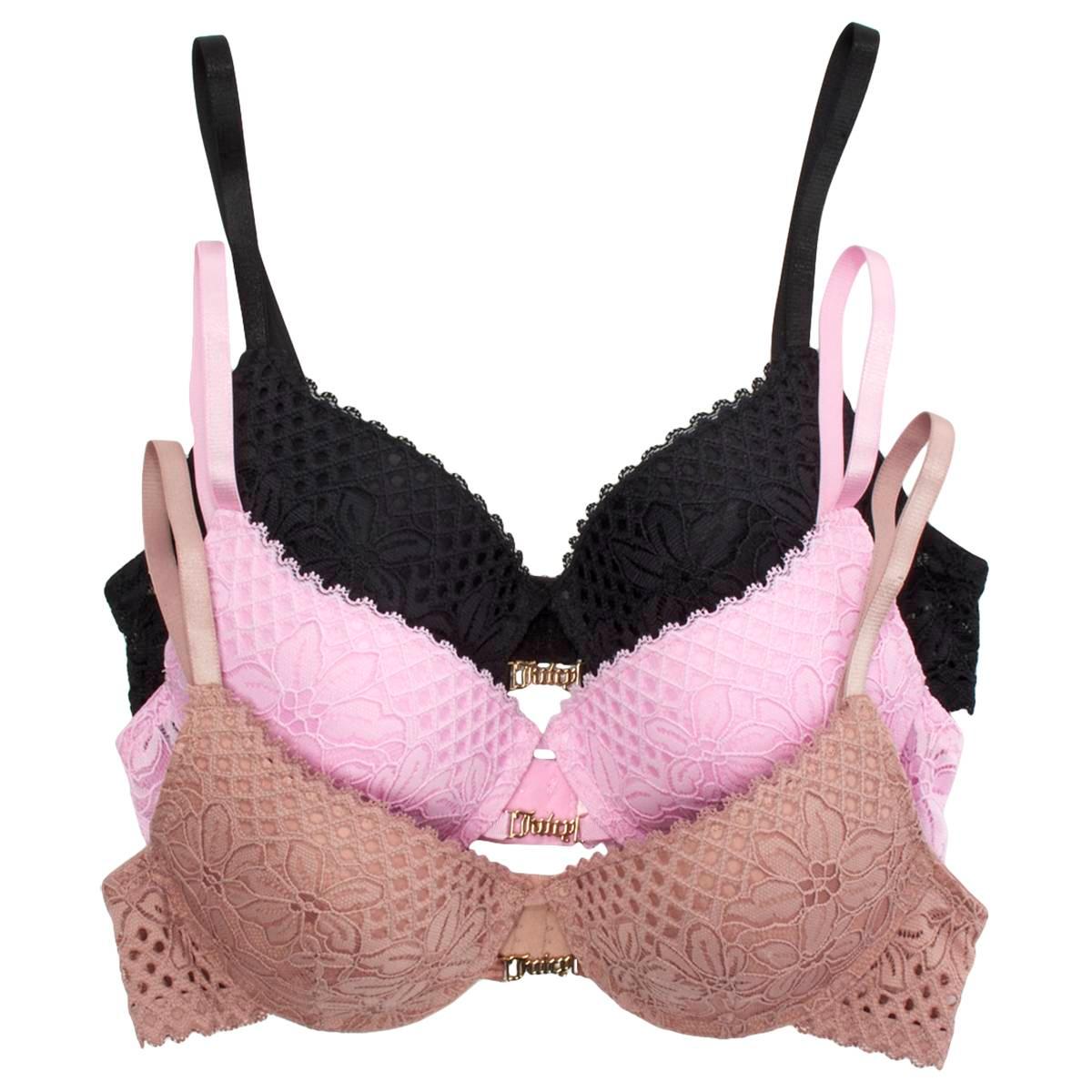 Juniors Juicy Couture 3pk. Lace Bra W/ Logo Charm