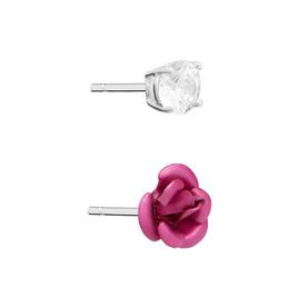Athra Sterling Silver 5mm CZ & Pink Rose Stud Earrings Set