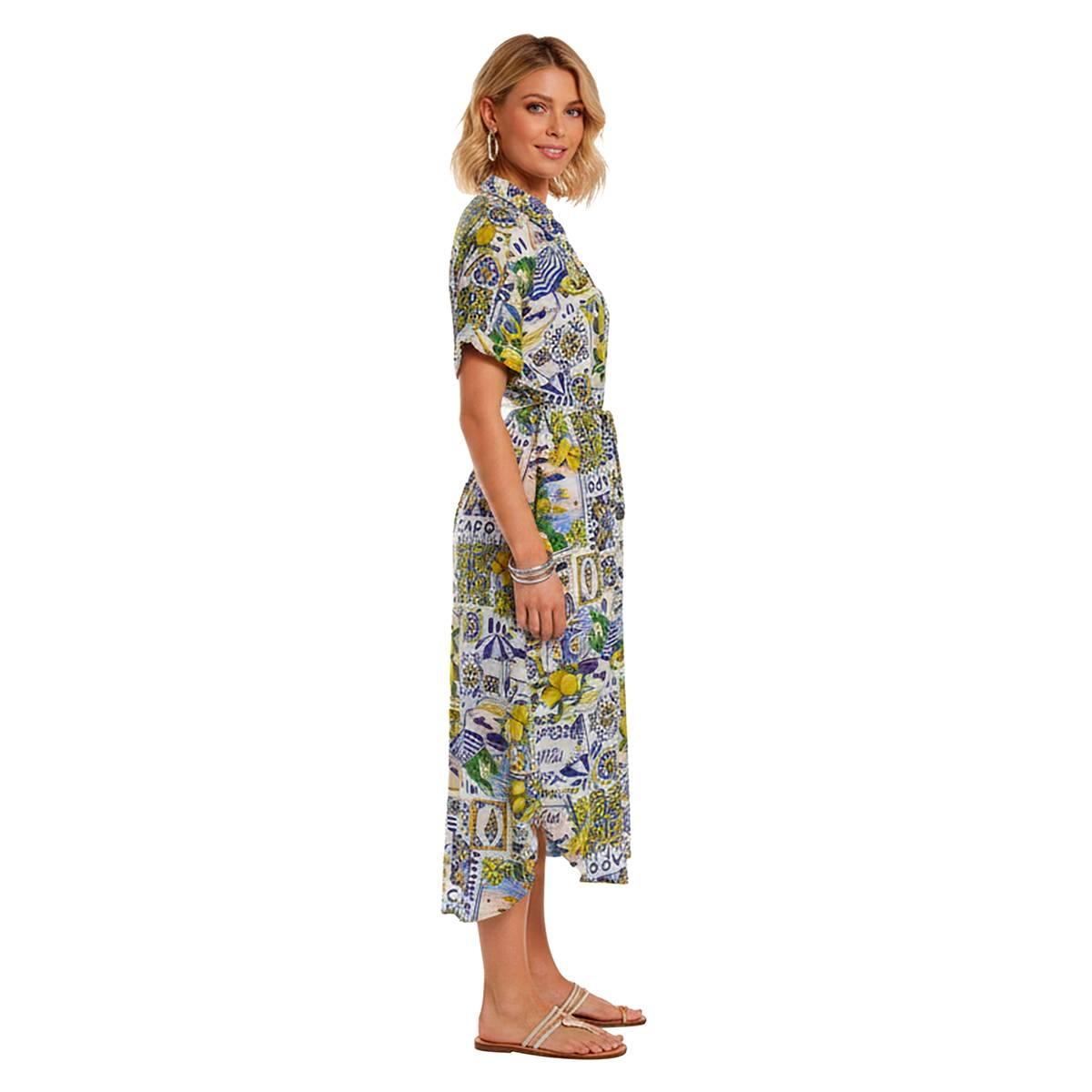 Womens Mlle Gabrielle Short Sleeve Split Neck Midi Dress