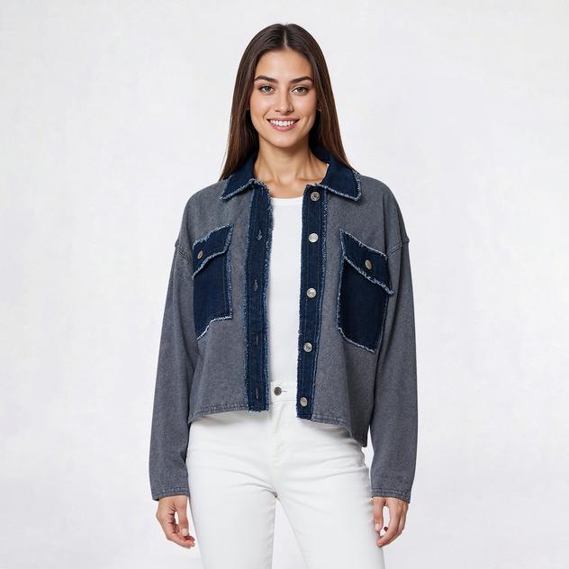 Womens Nanette Lepore Long Sleeve Frayed Denim Jacket