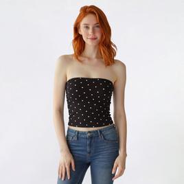 Juniors No Comment Yum Jersey Print To Solid Reverse Tube Top