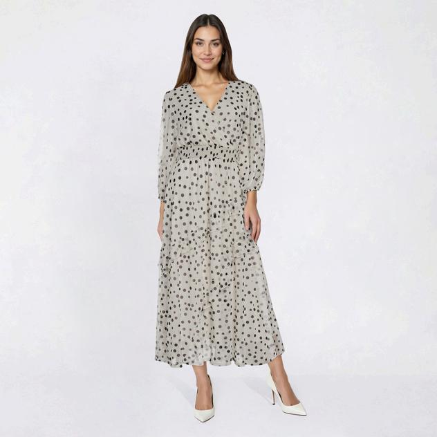 Womens Harlow & Rose 3/4 Sleeve Dot Mesh Midi Dress