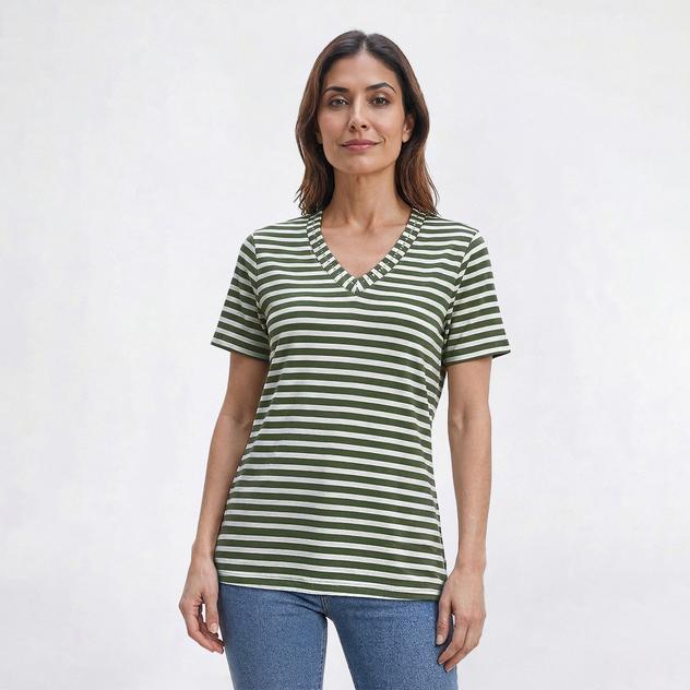 Petite Hasting & Smith Short Sleeve Stripe V Neck Tee