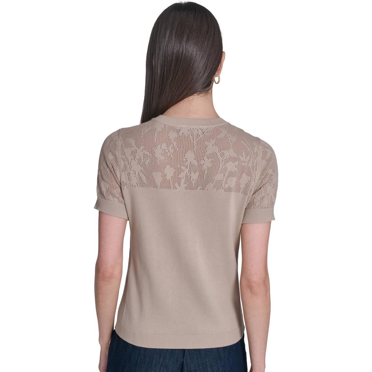 Womens Tommy Hilfiger Short Sleeve Floral Pointelle Sweater