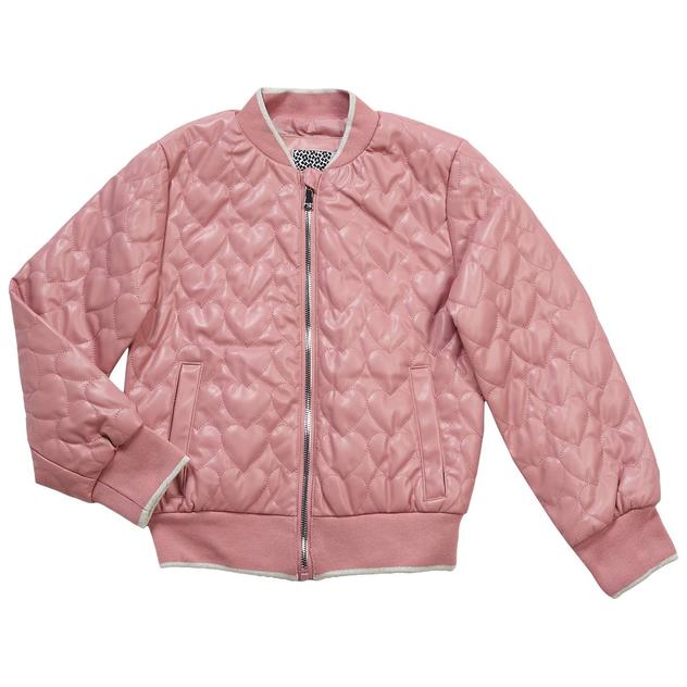 Girls (7-16) Kensie Girl Heart Quilted Faux Leather Bomber Jacket