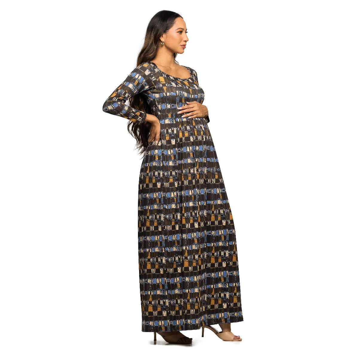 Womens 24/7 Comfort Apparel Geometric Maternity Maxi Dress