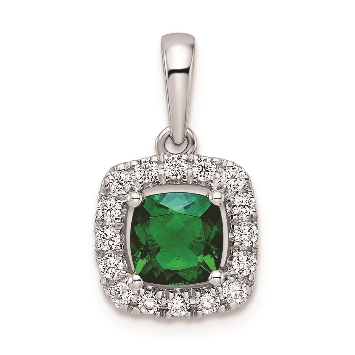 Pure Fire 14kt. White Gold Emerald Halo Pendant
