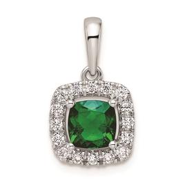 Pure Fire 14kt. White Gold Emerald Halo Pendant