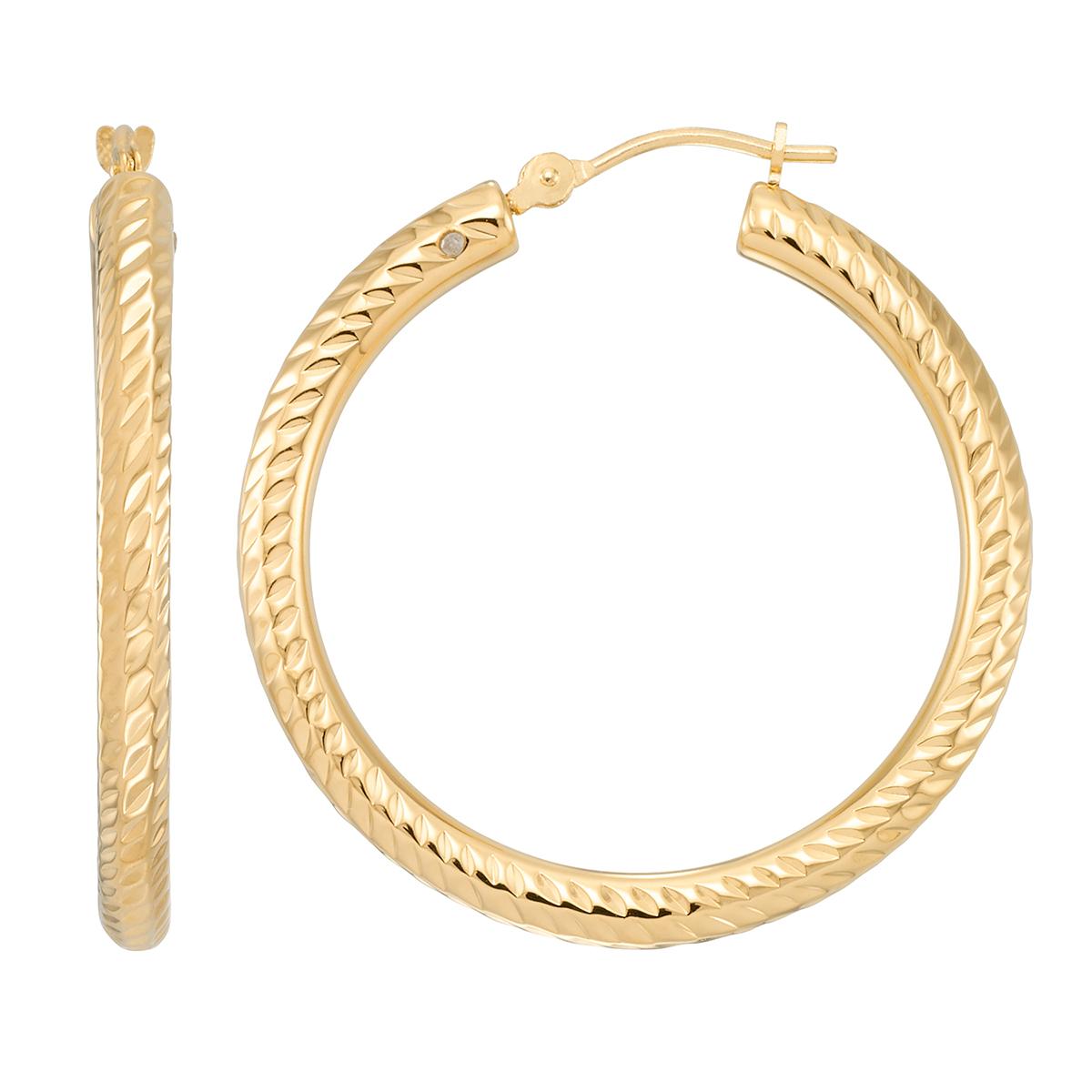 Evergold 14kt. Gold over Resin 30mm Diamond Cut Hoop Earrings