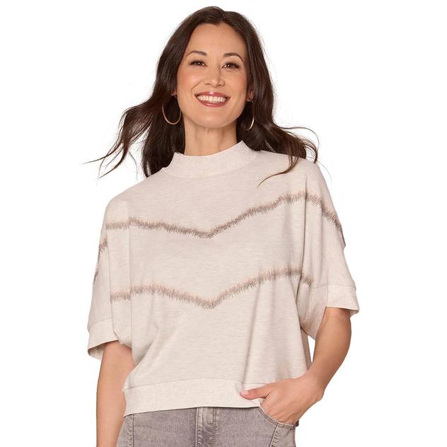 Womens Democracy Elbow Dolman Sleeve Mock Neck Blouse