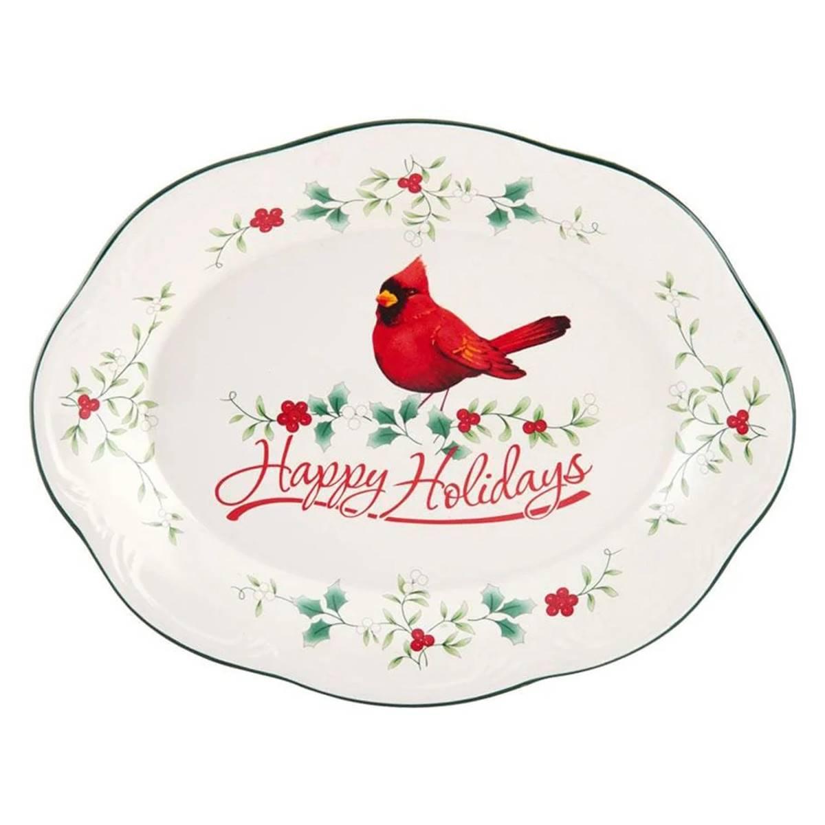 Pfaltzgraff(R) 11in. Berry Happy Holidays Cardinal Oval Platter