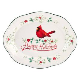 Pfaltzgraff(R) 11in. Berry Happy Holidays Cardinal Oval Platter