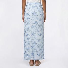 Juniors Pink Rose Print Mesh Rosette Midi Skirt- Floral