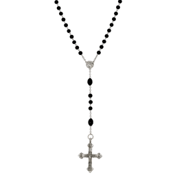 Symbols of Faith Black Glass Bead With Pewter Crucifix Rosary