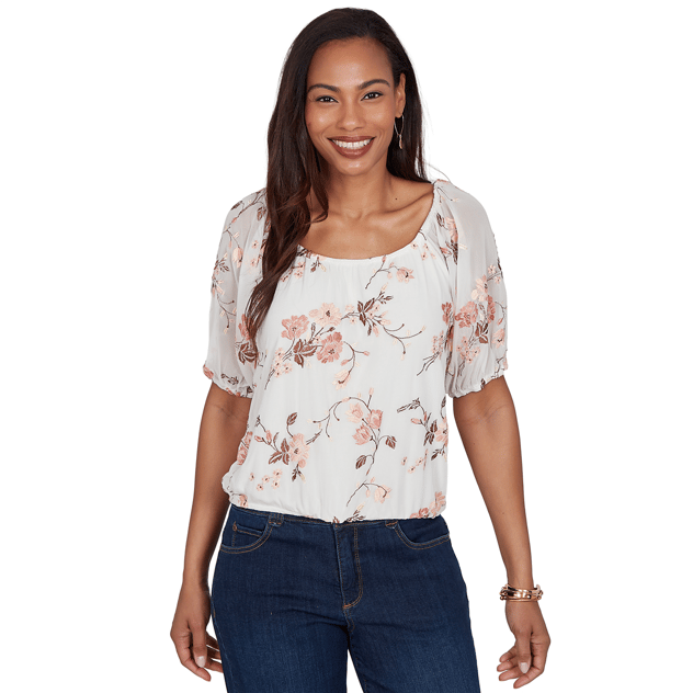 Petite Skye’s the Limit Blooming Pastels Embroidery Blouse