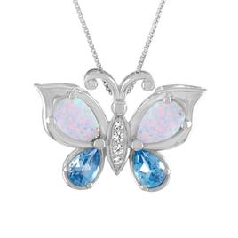 Gemstone Classics(tm) Sterling Silver Opal & Topaz Butterfly Pendant