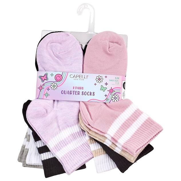 Girls Capelli® New York 8pk. Sport Stripes Quarter Socks