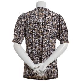 Petite Notations Short Sleeve Abstract w/Neck Bar Blouse