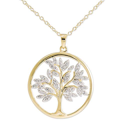 Gold Plated & Clear Crystal Tree of Life Necklace Pendant