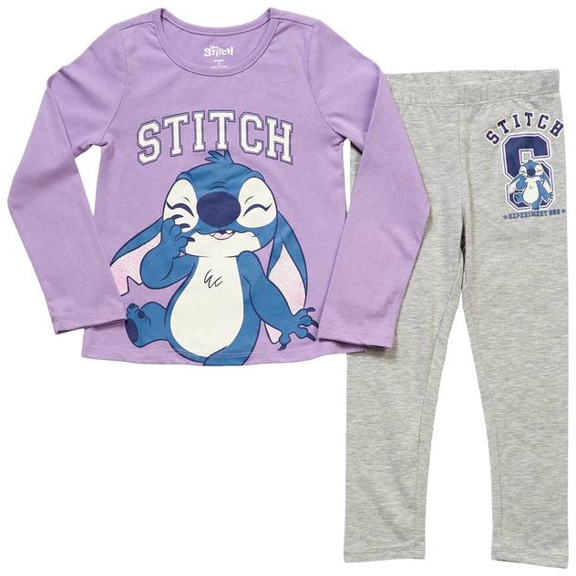 Girls (4-6x) Disney Stitch Long Sleeve Shimmer Tee & Leggings Set