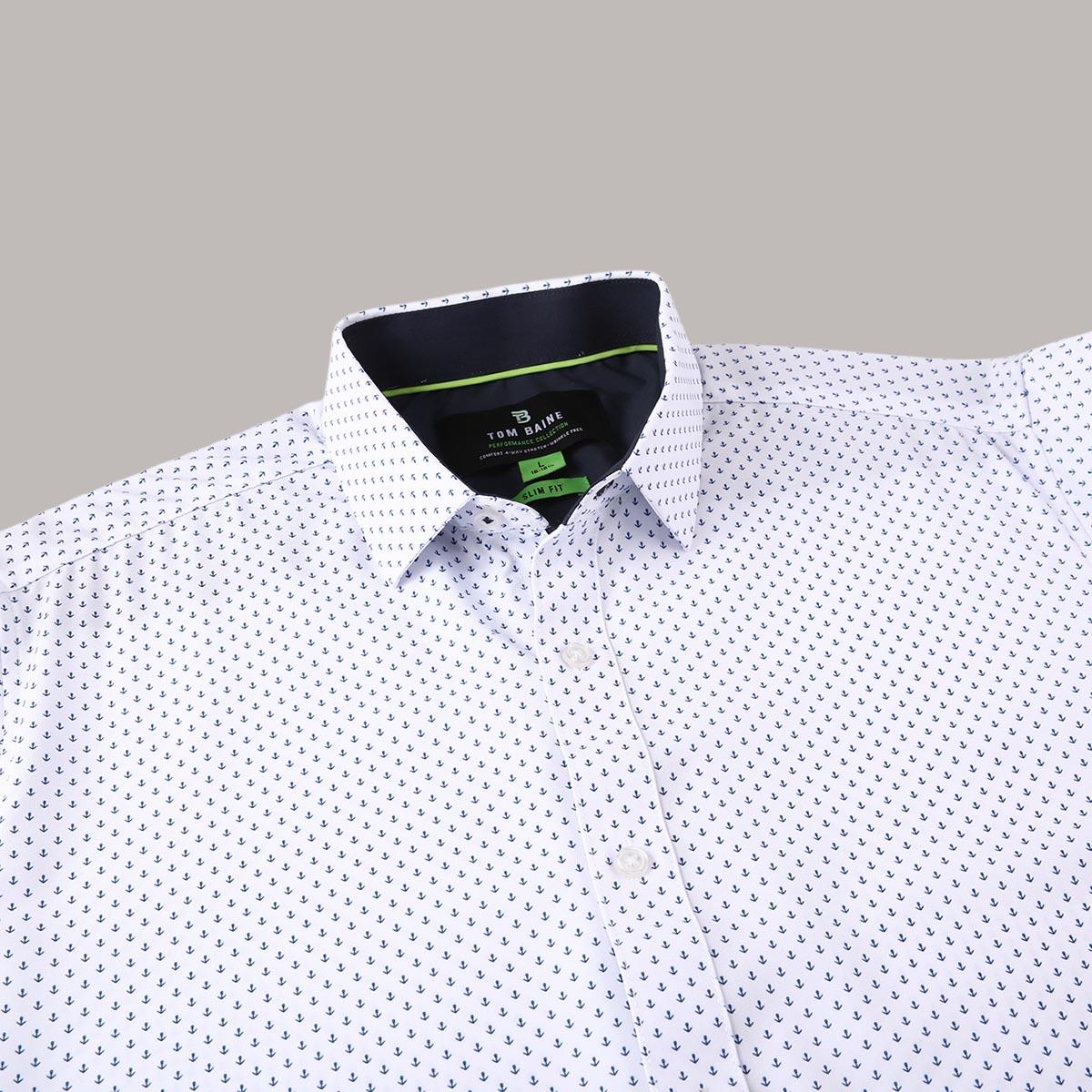 Mens Tom Baine Short Sleeve Slim Fit Anchor Dress Shirt - Blue