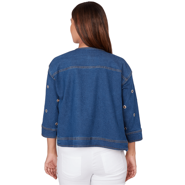 Petite Ruby Rd. Set Sail Grommet Detail Stretch Denim Jacket