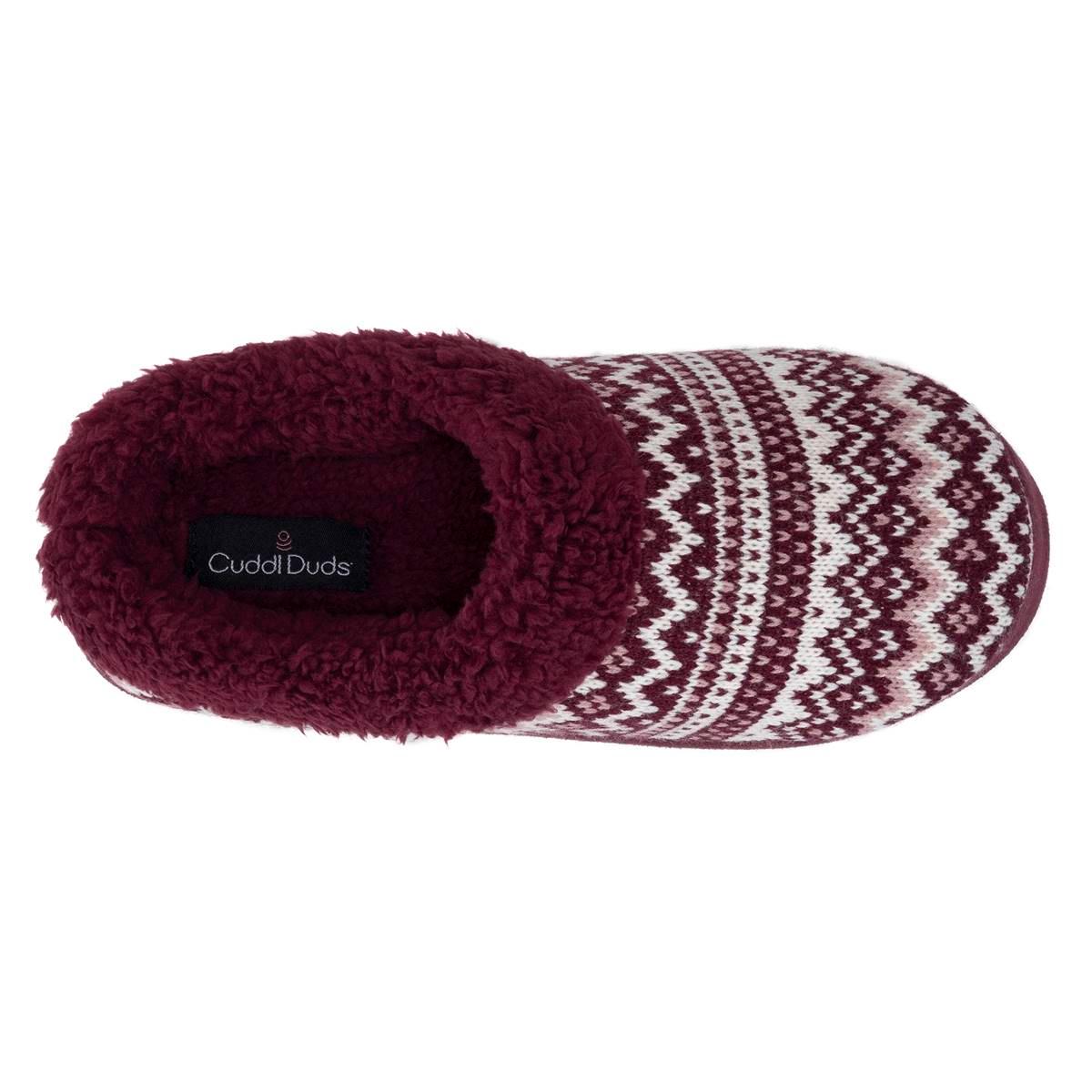 Womens Cuddl Duds® Fair Isle Faux Fur Collar Knit Clog Slippers