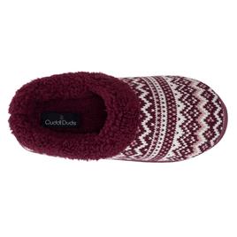 Womens Cuddl Duds® Fair Isle Faux Fur Collar Knit Clog Slippers