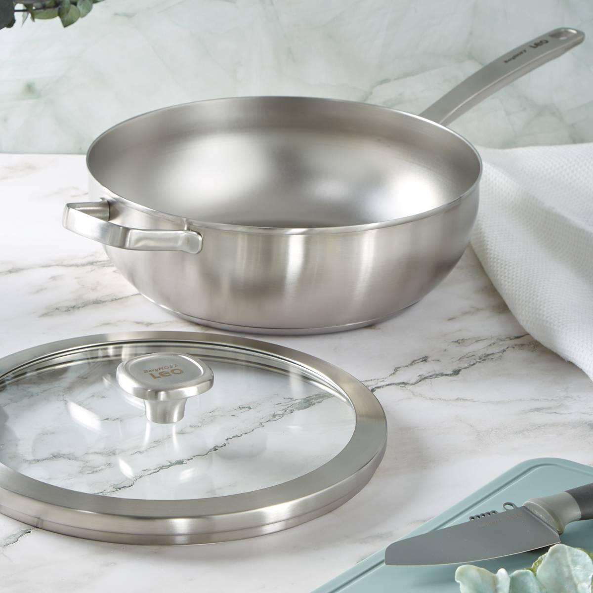 BergHOFF Graphite Stainless Steel 11in. Wok Pan w/ Glass Lid